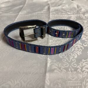 Ellie Woven Stripe Belt Blue Multicolor Leather Trim XL Western Boho